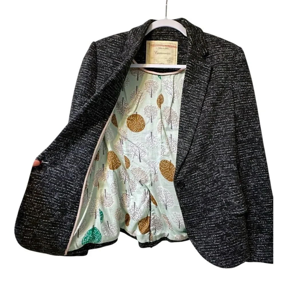 ANTHROPOLOGIE Cartonnier Flecked Knit Blazer Jacket XS Cute Lining!
